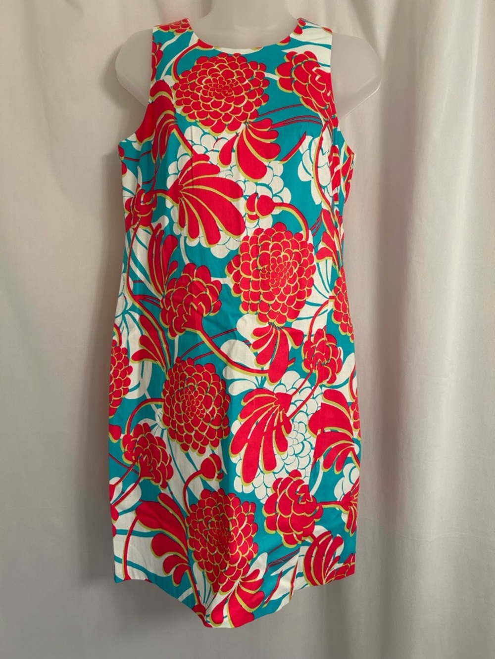 Sleeveless Floral Shift Dress in Teal and Pink
